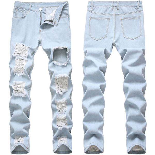 Jeans maschile strachy maschile slim fit moto rotto pantaloni azzurro in jeans di jeans dettagliato troursers in stile stradina 2028