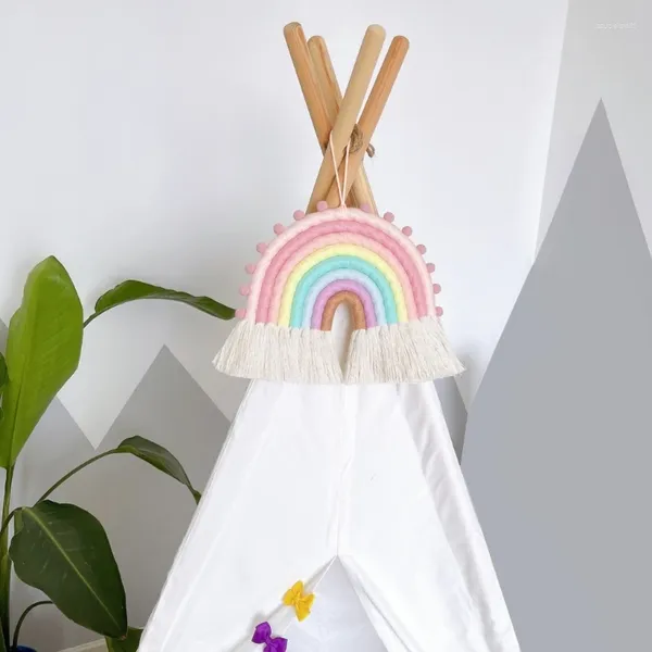 Figurine decorative 8 linee macrame arcobaleno ornamenti appesi in cotone fai -da -te decorazione murale decorazione del dormitorio per baby doccia