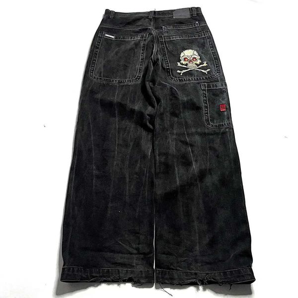 Мужские джинсы jnco new harajuku хип -хоп ретро -ретро, вышитые карманные джинсовые штаны Y2K Mens Gothic Women High Trojan Horse Q240509