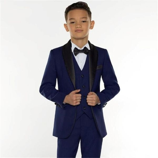 Ausgezeichnete Modesmarine -blaue Kinder formelle Anzug Kinder Kleidung Hochzeit Blazer Boy Geburtstag Party Anzug Jacke Hosen Weste J89 237J