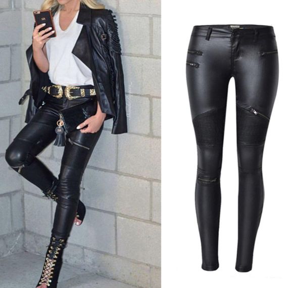 Yüksek Belden Skinny Jeans Siyah Deri Kalem Pantolonları Sahte Deri Avrupa Dipleri Yukarı Lokomotif Elastikiyet Kotu Kadınlar039S Tro8144399