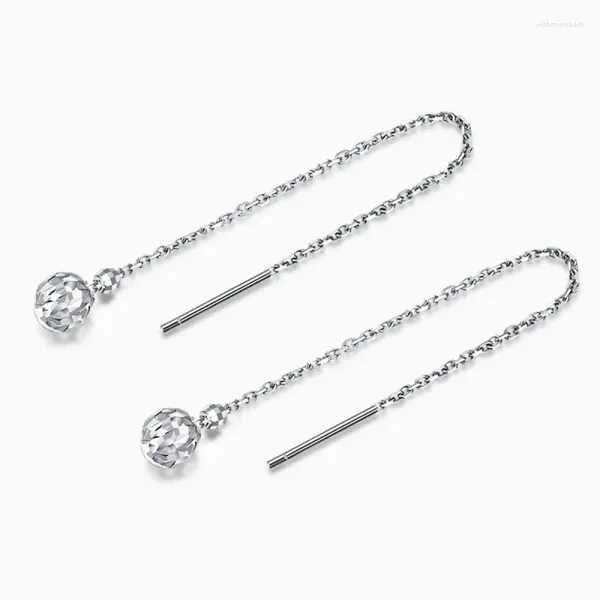 Brincos Dangle Pt950 Real Pure Platinum 950 Mulheres esculpidas de contas redondas O Link Chain 1.7g