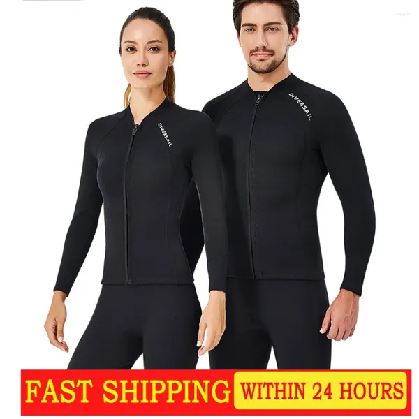 Costumi da bagno femminile caldo e spesso negli uomini invernale muta da donna top da 2 mm in neoprene a maniche lunghe camicia da immersione per nuoto per nuotare