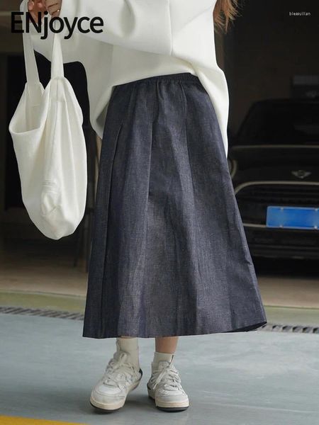 Röcke genießen Frauen Vintage Leinen Denim Damen koreanische Mode A-Line Drape Maxi Kleid hohe Taille mit mittlerem Rock Frühling Herbst