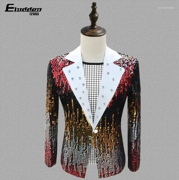 Ternos masculinos homens projeta masculino homme ternão figurmes para cantores jaqueta cantora lantejoulas multicoloras vestido de estilo blazer dance star