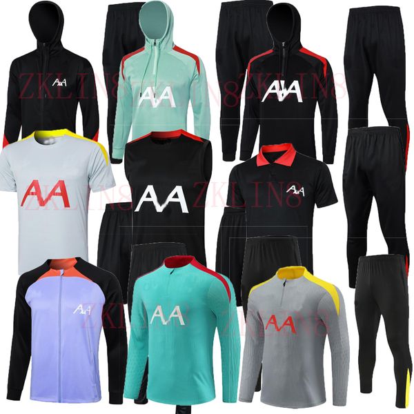 NEU 2024 2025 Liverp Football Training Anzug Männer Langarmhosen Fußballtraining Kit Halb Zip Jogging Tracksuit Hoodies Fußballweste