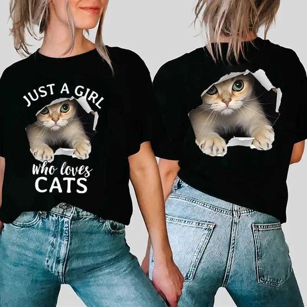 Herren-T-Shirts Kleidung Kurzes Slve T Top T-Shirt SWT Just Ein Mädchen, das Katzen Fashion Kleidung Frauen Sommer lässig Cartoon Grafik T-Shirt T240506 liebt