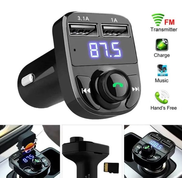 X8 FM trasmettitore Aux Modulatore Bluetooth Manifree Kit Audio Player Mp3 con 3,1A Accessori per caricabatterie per auto USB 3.1A Accessori per auto