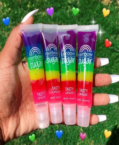 Regenbogenzucker Lecker Lipgloss Transparent Duft klare Fruchtlippen Gloss Balsam flüssiger Lippenstift Feuchtigkeitsfeuchter Lipöl2833011