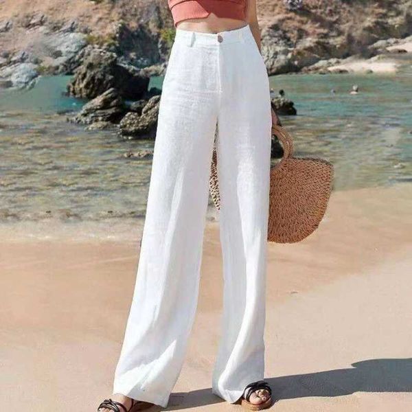 Женские брюки Capris lucifer Летние хлопковые льняные брюки женская высокая талия на молнии белые широкие штаны жены. Слушанные прямые брюки Womensl2405