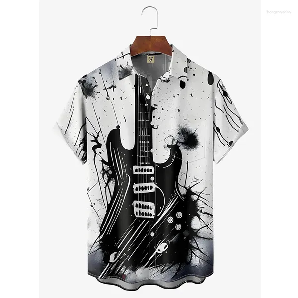 Herren lässige Hemden Hawaii Beach Hemd Schnell trockener Sommer kurzärmelig Gitarrendruck Harajuku Bluse Street Koreanische Kleidung 2024 Camisa