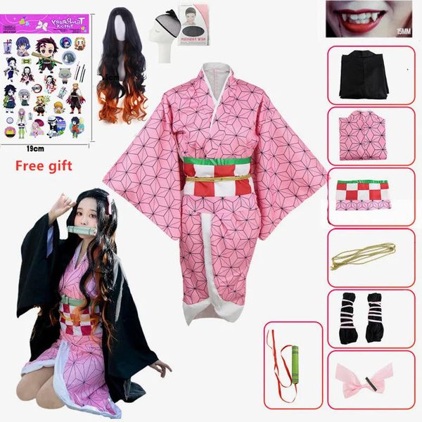 Costume da cosplay anime nezuko kimono donil hunter kamado nezuko costume parrucca ragazze donne kimono uniforme vestiti 240510