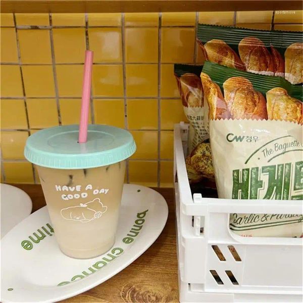 Canecas BPA reutilizável de copo de palha grátis para suco de café leite chá de chá coreano atacado Taza Kids Water Bottle com tampa portátil fofa