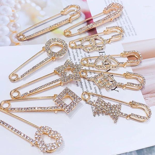 Broches Lady Great Safety Pins Broche Vintage Crystal Rhinestone Pin Chic Femme Fashion Party Jewelry Acessórios