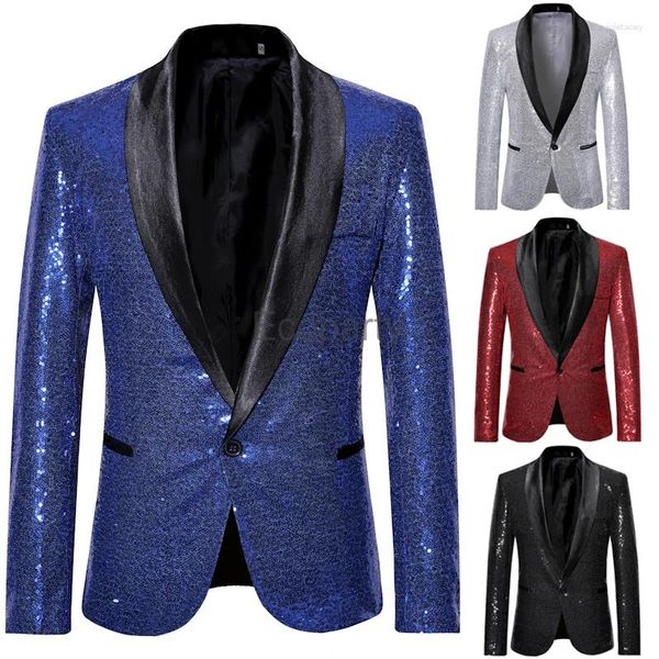 Ternos masculinos lantejoul brilhante lantejoula embelezada jaqueta blazer masculino de boate de boate de terno de baile cantores cantores de palco de homme