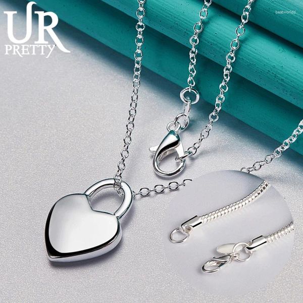 Anhänger Urpretty 925 Sterling Silver Heart Lock Pendell Halskette 16/18/20/22/24/26/28/30 Zoll Kette für Frauen Hochzeit Schmuck