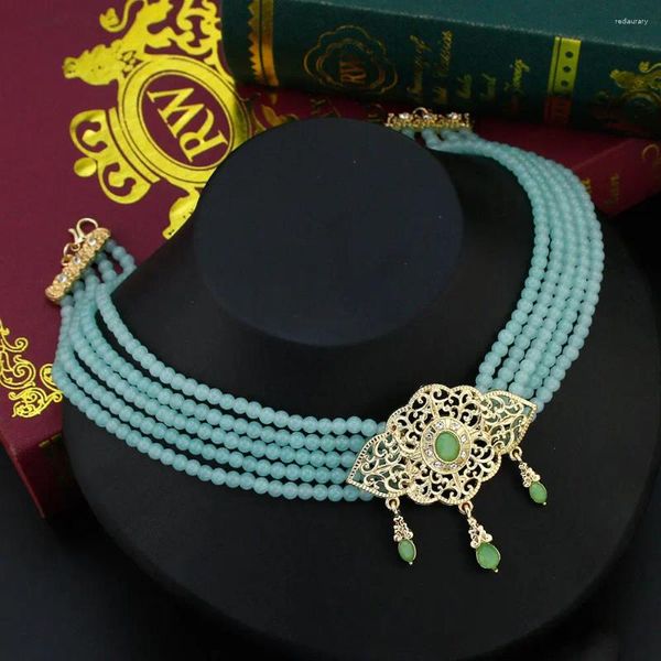 Anhänger Halsketten Sonnenspikeme Ethnische Perlen Halskette für Frauen Jade Farbkette Gold Plattierung Pandant Marokkaner Choker Brauthochzeit Schmuck Schmuck