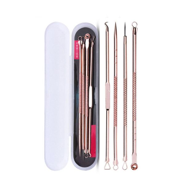 4pcs Acne Blackhead Removal Needles Rose Gold Oro inossidabile Spot di Pimple Extractor Extractor Cleanser Bellezza Face Cleaning Care Tools3262938