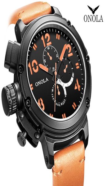 Onola Automatic Mechanical Watch Men 2019 Luxus großes Dial Leder Fashion Casual Sports cooler einzigartiger Designer Relogio Maskulino4933368