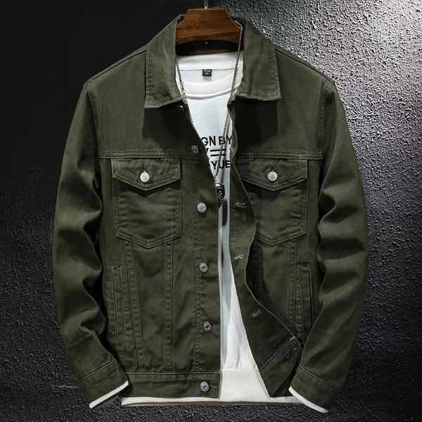 White Armygreen Classic Vintage Denim Jacke Herren Street Mode Japanische Freizeitmantel Männliche Marke Jean Jackets Plus Size 5XL 240428