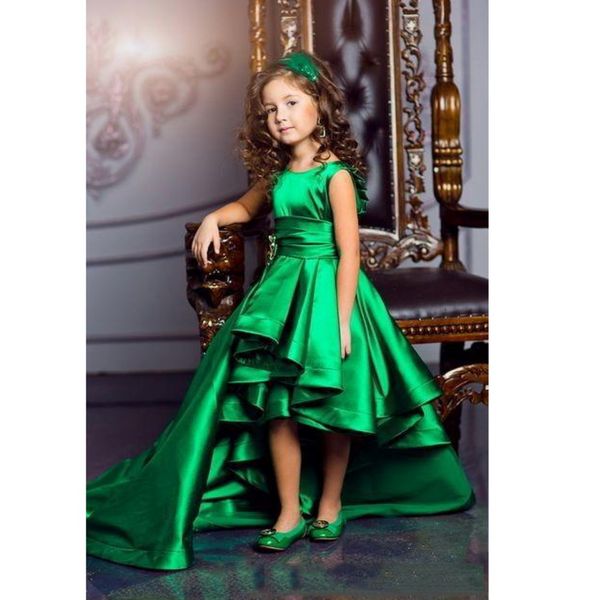 Новое прибытие Emerald Green Girls Drapeant Dress Frings High Low Princess Flower Girls Girls для свадеб прекрасное детское платье причастия 250h