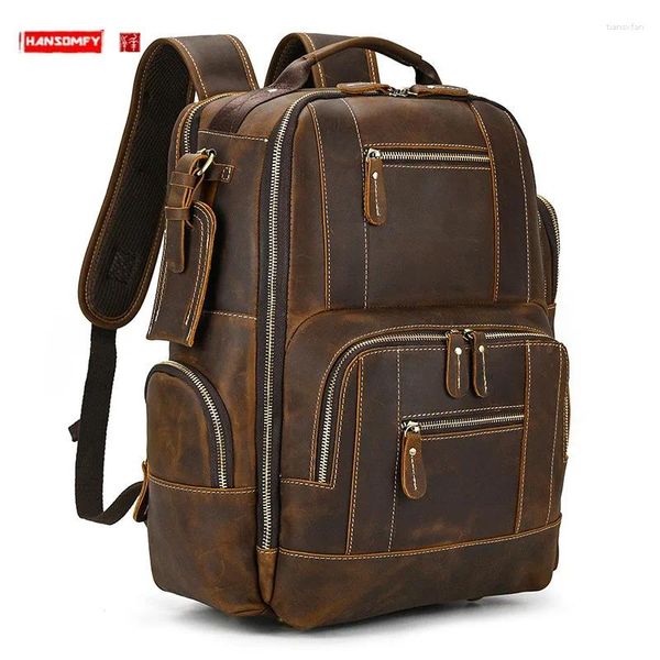 Rucksack Vintage echte Ledermänner Rucksäcke verrückte Pferde Schoolbag Großkapazität Reisen 15-Zoll-Computertaschen