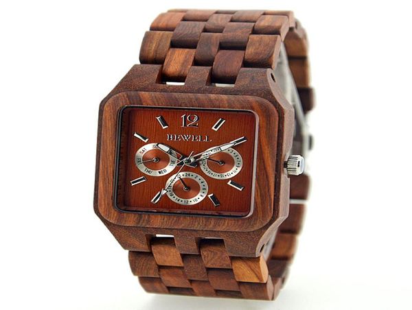 Uomo classico tesa in legno orologio quadrato quadrante Vine elegante sandalo rosso acero da uomo orologio da polso per papà data di orologi a catena in legno 5730726