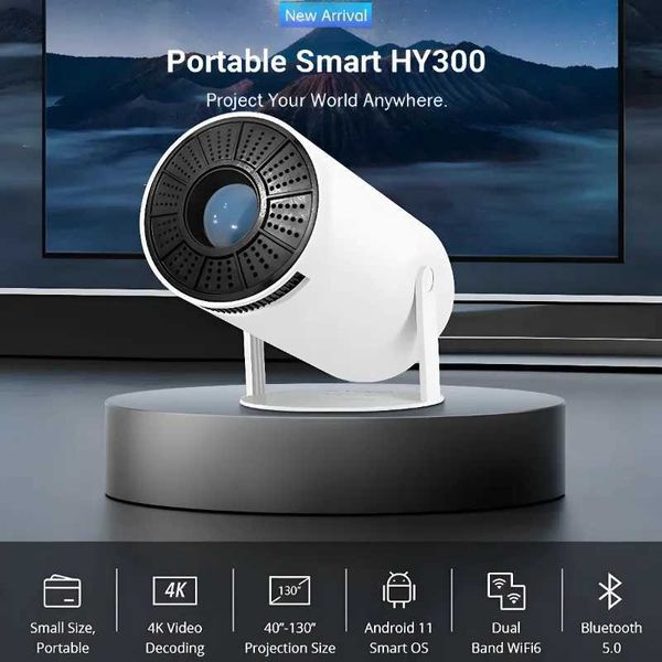 Проекторы HY300 Pro Pro -Portable четырехъядерный проектор Android 11 Dual WiFi 4K Video Beam Projector 4K Projector 3D Projector J240509