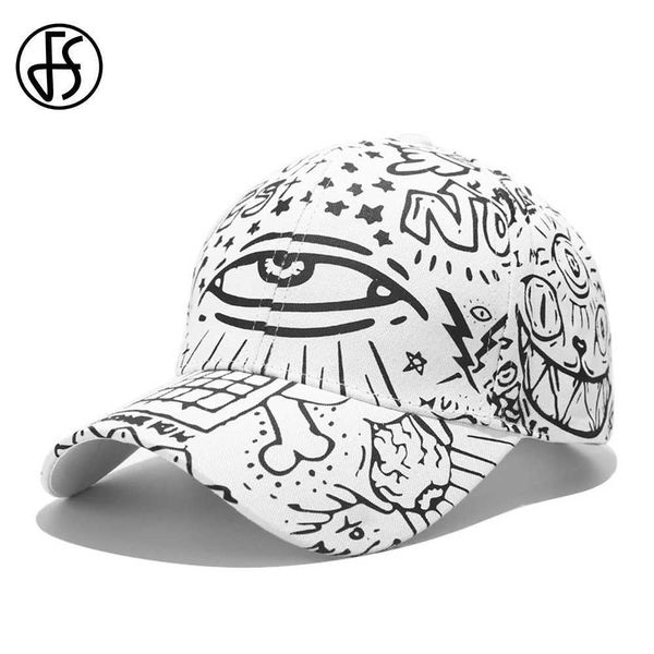 Ball Caps FS Fashion White Eye Graffiti Stampa Hip Hop Caps Cappello per camionista per donne Uomini estate Sport Sports Snapback Baseball Cap da baseball Casquette Y240507