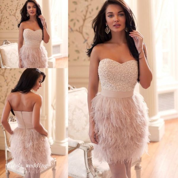 Ostrich Feather Prom Kleid Schöne rosa Schatz Perlen Frauen tragen besondere Anlass Kleides Abendpartykleid 274p