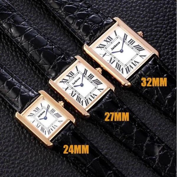 Neue Top Luxury Womens Designer Tank Serie Casual Gold Watch 32mm 27mm 24mm Womens Real Leder Quarz Montres Ultra dünn 8014 Armbandwat 2832