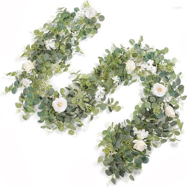 Dekorative Blumen Eukalyptus künstliche weiße Rose falsche für Wohnheimdekoration Party Garten Hochzeit Dekoration DIY Craft Girland Accessoire