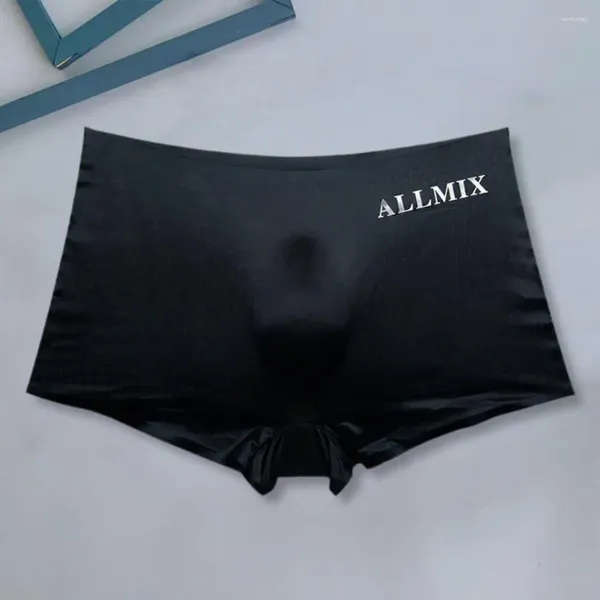 Underpants Männer elastische Unterwäsche Herren 3D U-Convex Mid-Rise Slips mit Bundesbriefdruck Ice Seide Durchscheinend