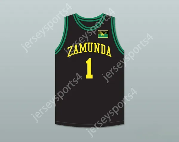 Custom Nay Mens Youth/Kids Prince Akeem Joffer 1 Fictional African Country Black Basketball Jersey con bandiera top top top cucitura S-6xl