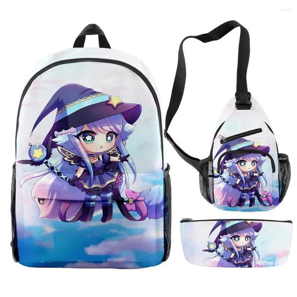 Backpack Creative Fashion Funny Gacha Life 3D Print 3pcs/Set Pupil School Borse Trendy Travel Laptop Chest Borse Case matita