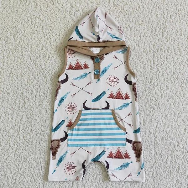 Set di abbigliamento Summer Boys Sleeveless Wooded Button Bottle Feather Salt Woutique Boutique Childre