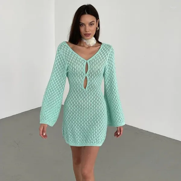 Summer Beach Dress Women's Solid Sexy Bikini Cover-Up Bikini Woman Swimsuit Coppetta a maniche lunghe Sroun Ptection