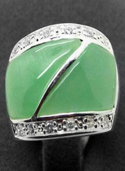 Натуральный зеленый нефрит 22x16 мм серебряный кольцо серебряного кольца Marcasite Размер 789103989461