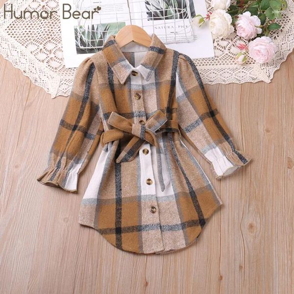 Vestidos de menina humor urso de urso outono e inverno europeu estilo americano de manga longa vestido vestidos roupas casuais 2-6y