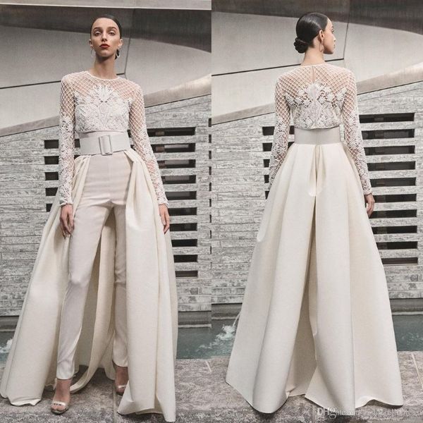 Eleganti abiti da sposa in spiaggia tute da spicco con gonna staccabile in raso sweep treno innamorato abiti da sposa country con giacca manica lunga 222m