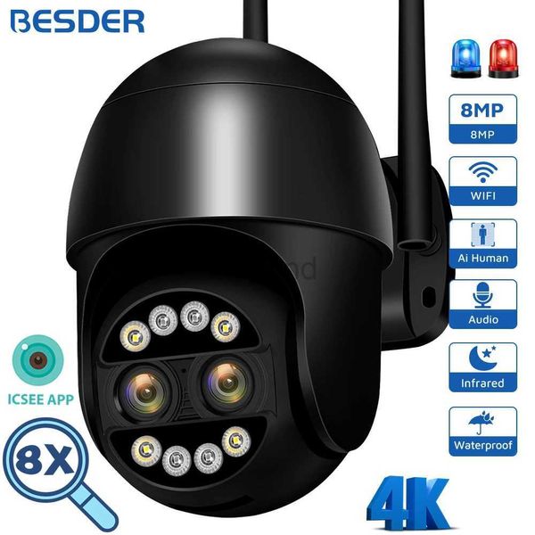 IP Kameralar 4K 8MP PTZ WiFi IP Kamera Çift Lens Otomatik İzleme Gece Görüşü 8x Dijital Zoom Güvenlik Kamerası CCTV Video Gözetim Kamerası D240510