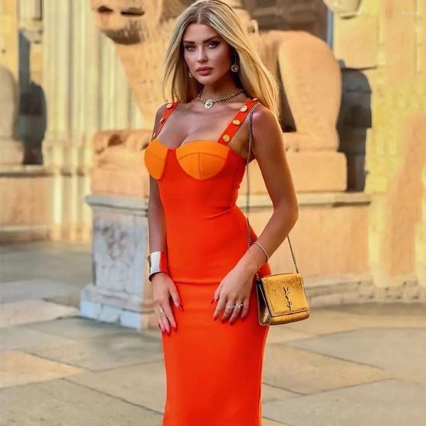 Lässige Kleider Die Sommer Orange Farbe Frauen sexy Gallus trägerloses langes Kleid Feiern Sie elegante Abendparty Hochqualität