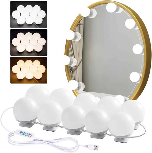 Espelhos compactos maquiagem de hollywood e pentear espelho barra de luz profissional ajustável em 3 cores led lâmpada lâmpada serial stepless prevolável q240509