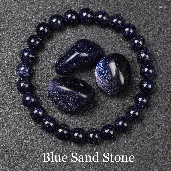 Strand Blue Sandstein Perlen Armband für Frauen Männer Sternenhimmel Radiance Sandstein Elastizitätseil runden Schmuck