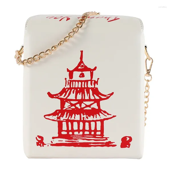 Tasche Chinese Takeout Box Pu Leder Frauen Handtasche Neuheit Fashion Crossbody Schulterkette Clutch für Mädchentasche