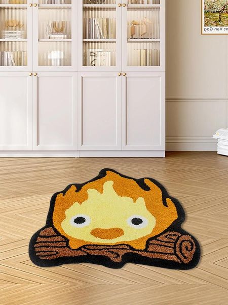 Teppiche japanischer Anime Feuer Tuft getuftet Teppich für Kinder Schlafzimmer Wohnzimmer Süßes Cartoon Kunst Flauschiger Badezimmer Matte Blaze Home Decor