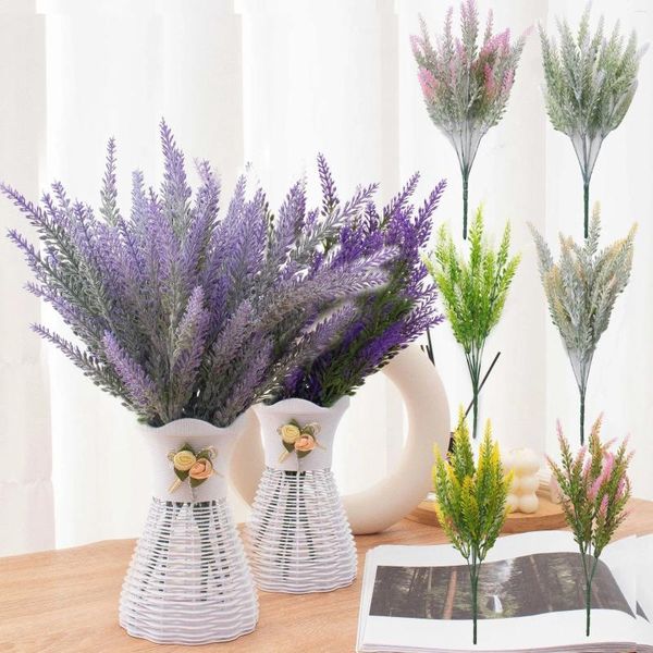 Flores decorativas Provence Lavender Artificial Home Vaso Decoração Cereal Festivo Falsa Planta Arranjo de Flor