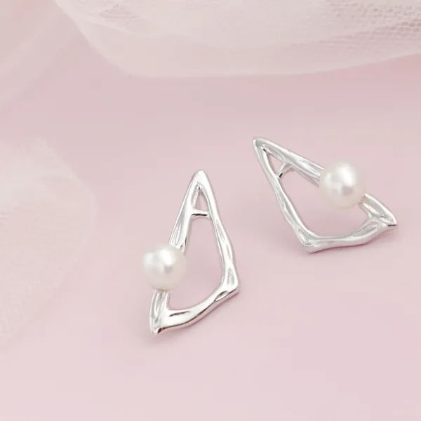 Orecchini per borchie autentiche 925 orecchini in argento sterling intarsiati naturale a triangolo perle geometria geometria regalo di gioielli alla moda creativa