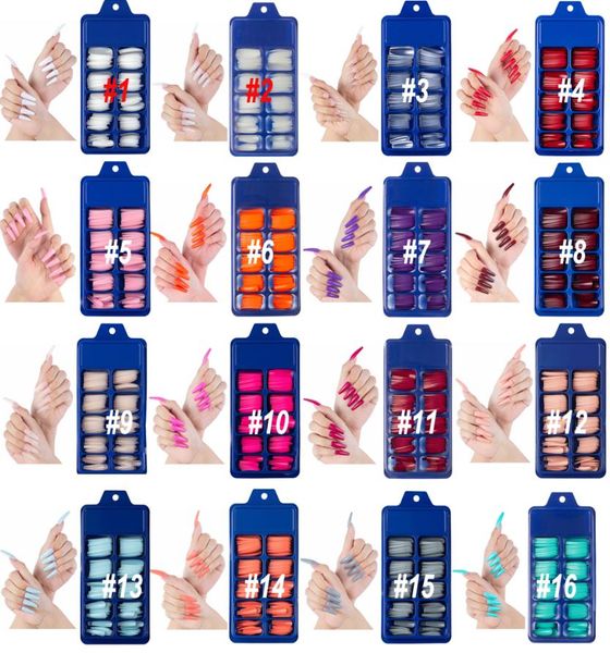 NAF009 100pcs Factory Long Coffin Press on Nails 40 Colori Copertura piena per unghie acriliche Ballerina Falli Nails Nail art Tools5800239