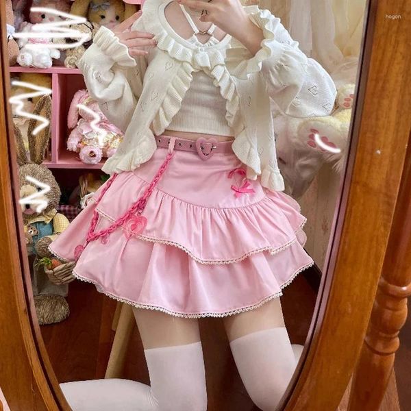 Röcke hoher Taille Japaner Stil Kuchenbow Fee Y2K Ästhetik Kawaii Lolita Minirock Mädchen Süßes Rüschen Patchwork Korean Skater